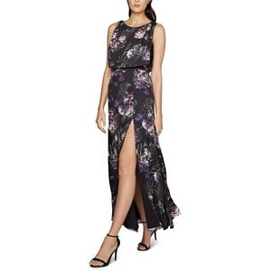 Fame And Partners Floral Print Blouson Top High Slit Maxi Dress Formal Evening 6